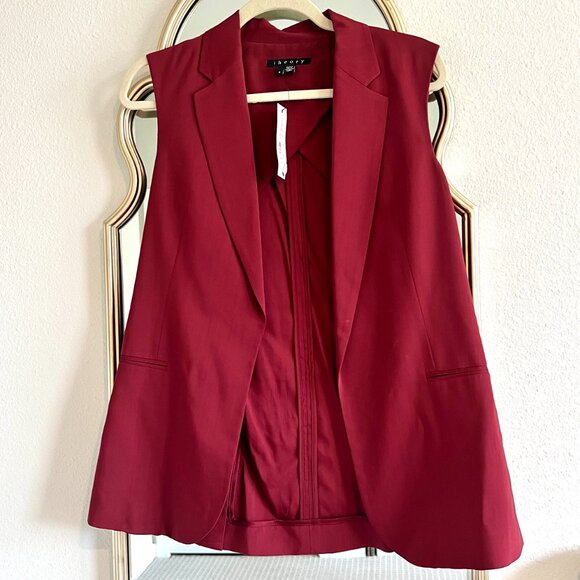 Theory Suit Vest Womens Size 6 Adar Virgin Wool Sleeveless Open Front Red Blazer - Picture 2 of 16